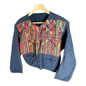 Handmade Cropped Jacket with Colorful Woven Embroidered Front | Artisan Boho